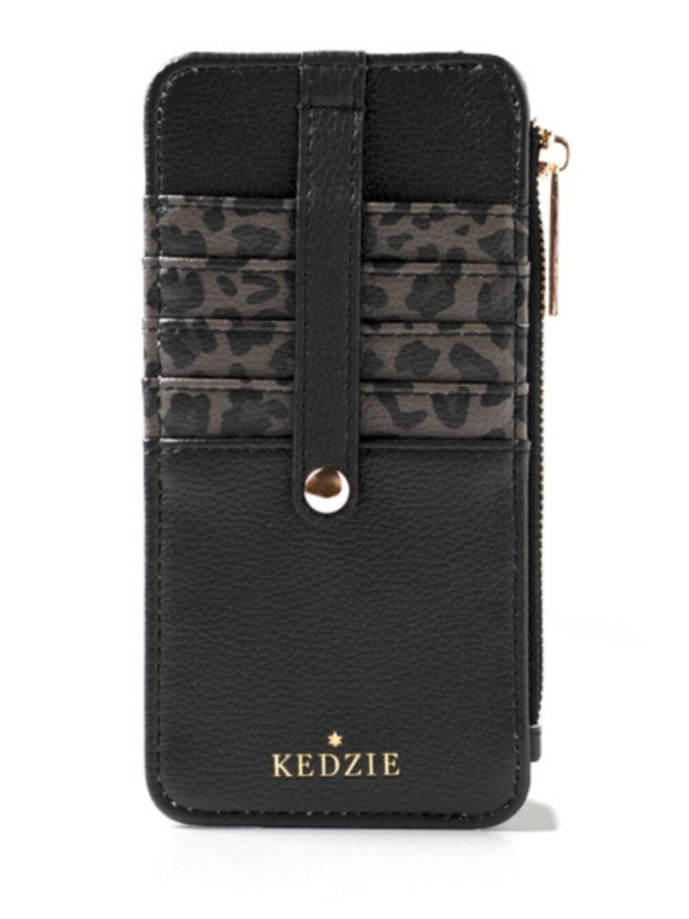 Kedzie Essentials Zippered Wallet Black Wild Card Vegan Leather